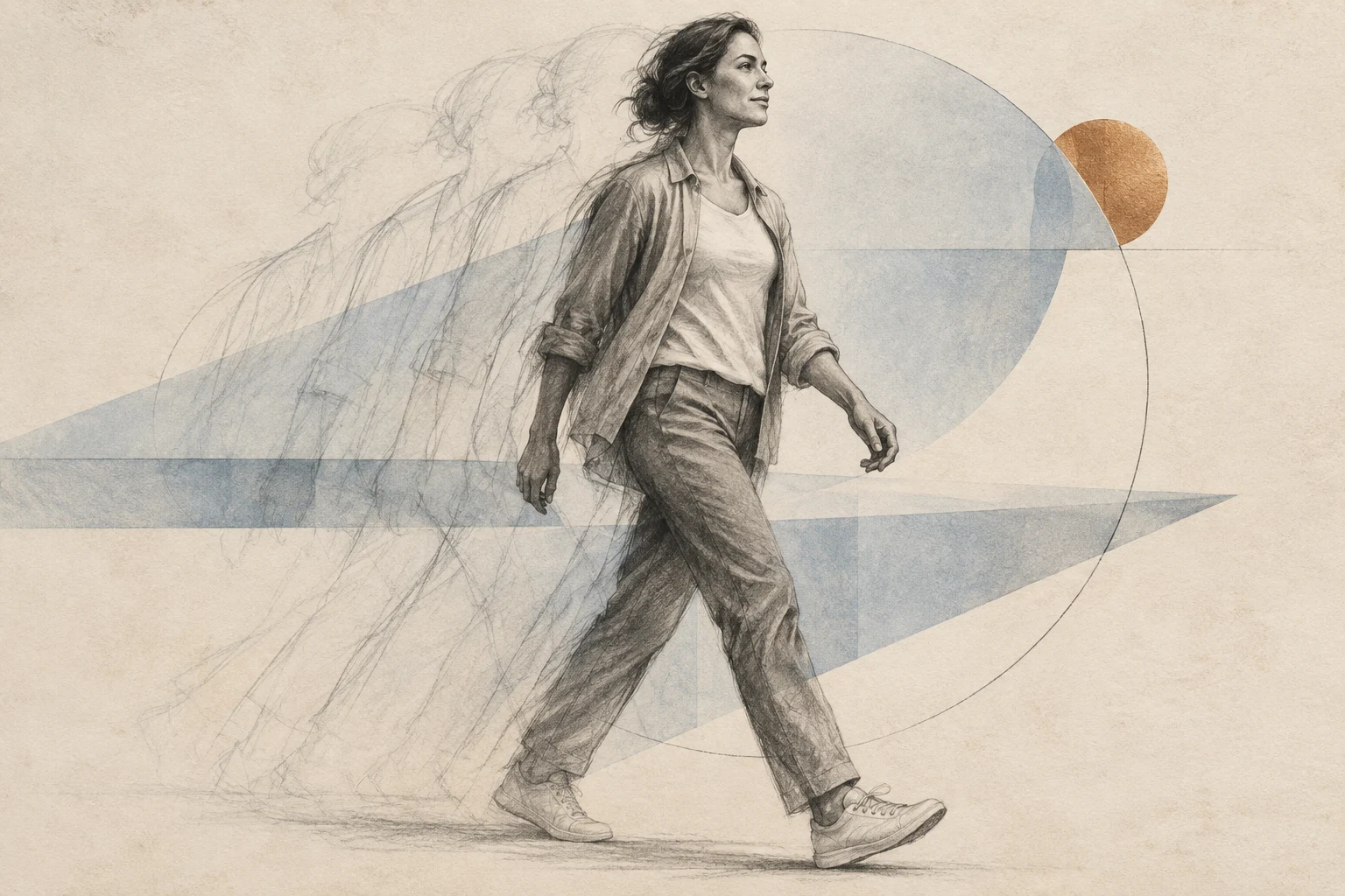 Graphite drawing of a person in motion